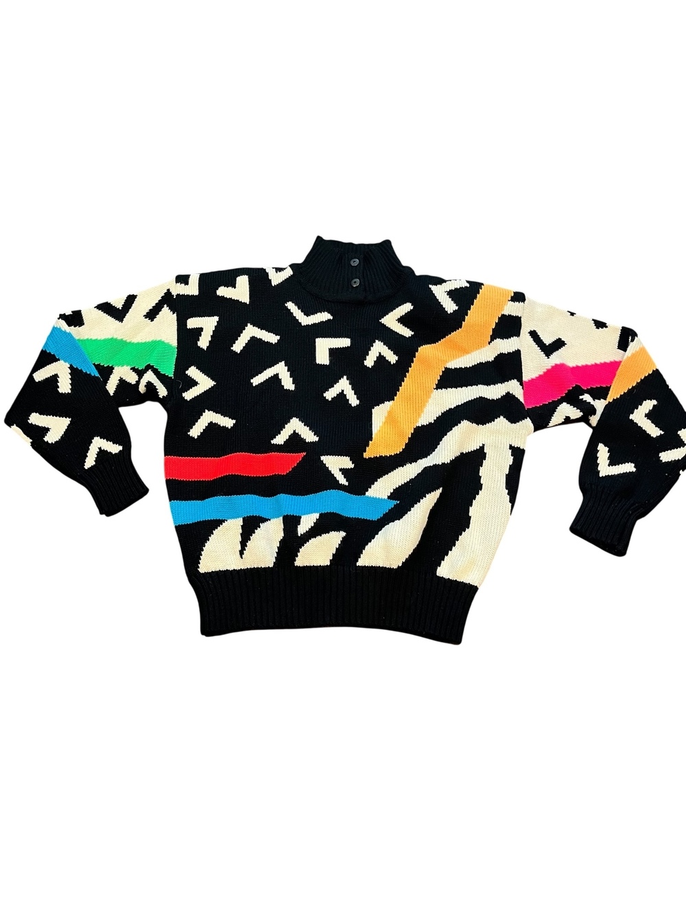 Obermeyer black vintage 80's women's patterned turtleneck sweater - Picture 2 of 5